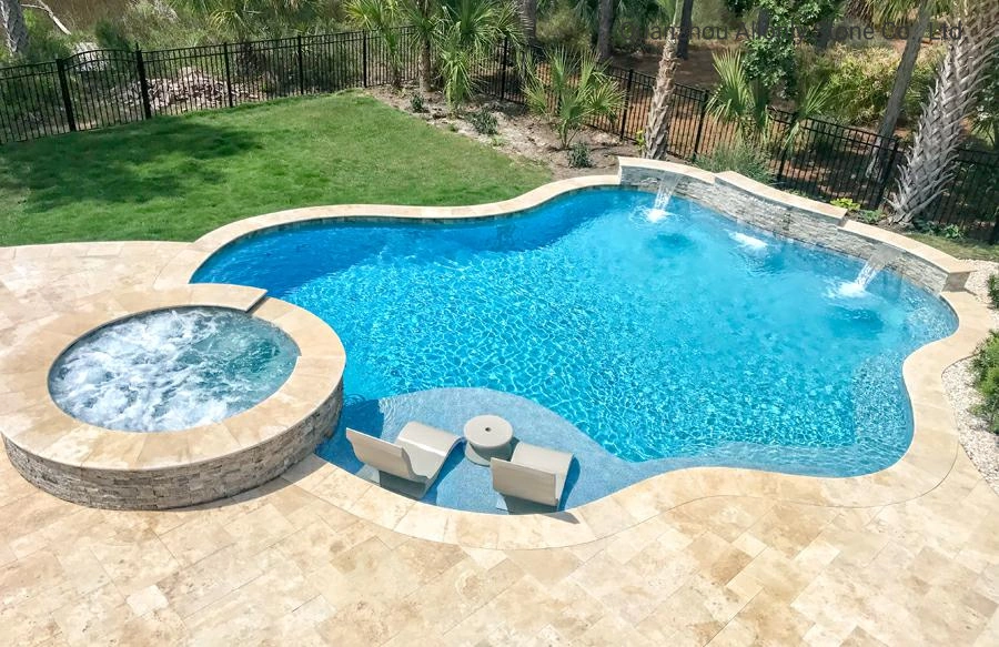 Natural Curved Travertine Pool Coping with Stone Patio Paver Design